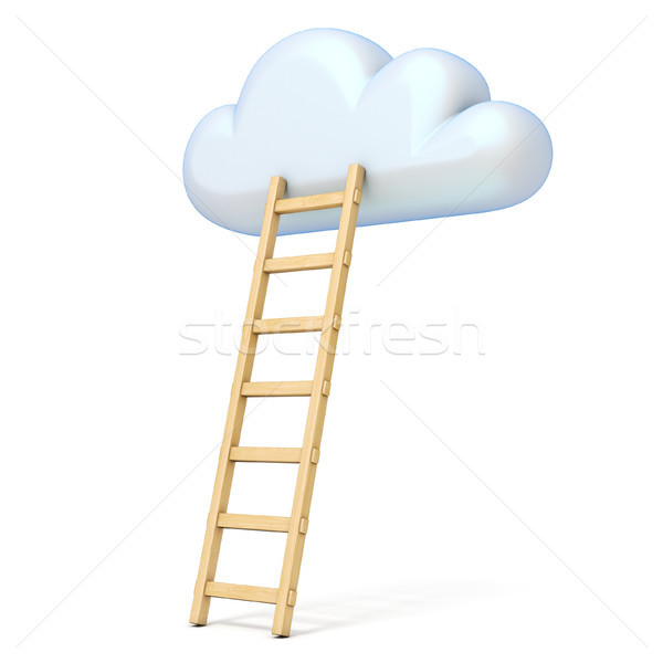Cloud shape and ladder 3D rendering illustration on white backgr Stock photo © djmilic