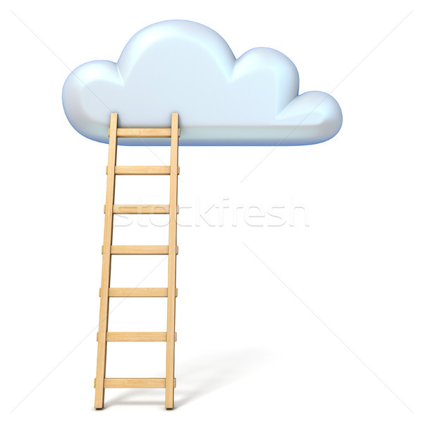 Stock photo: Cloud shape and ladder 3D rendering illustration on white backgr