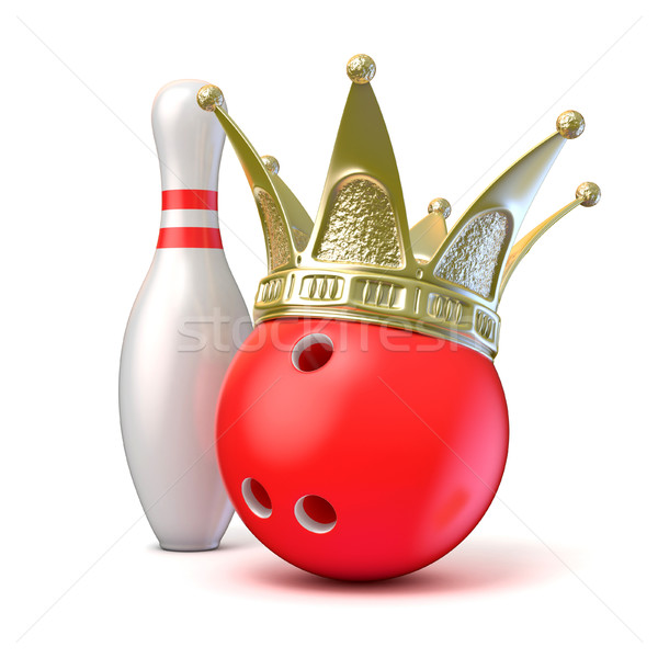 Stock photo: Golden crown on bowling ball and pin. 3D