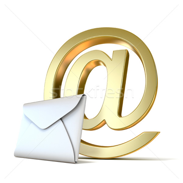 Stock photo: Envelope with golden e-mail sign. 3D