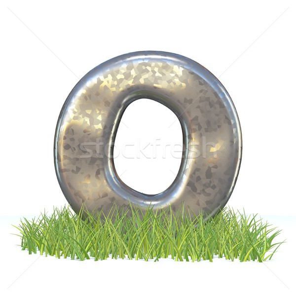 Galvanized metal font Letter O in grass 3D Stock photo © djmilic