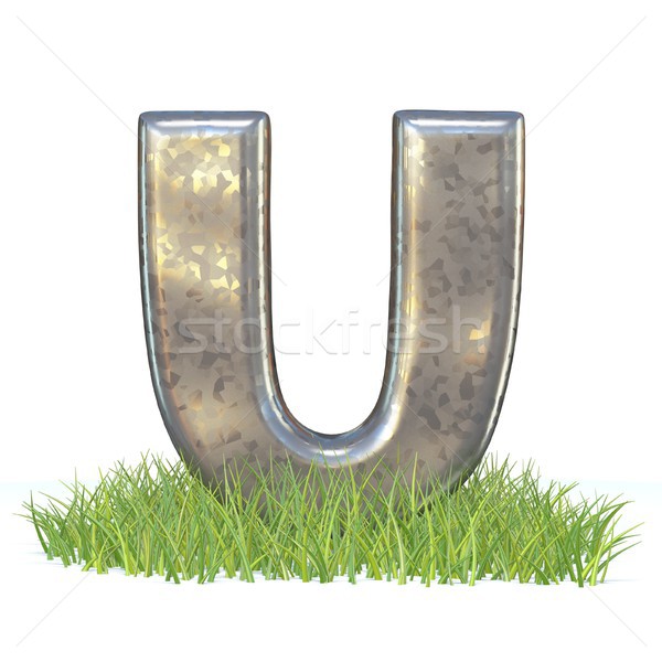 Galvanized metal font Letter U in grass 3D Stock photo © djmilic