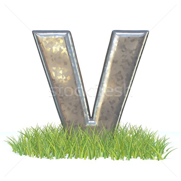 Galvanized metal font Letter V in grass 3D Stock photo © djmilic