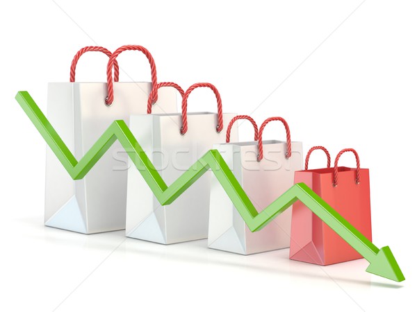 Shopping bag decreasing chart. Sales reduction chart. 3D Stock photo © djmilic