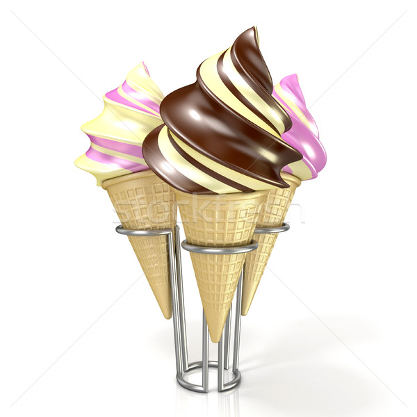 Different sorts of ice creams in a waffles. 3D Stock photo © djmilic