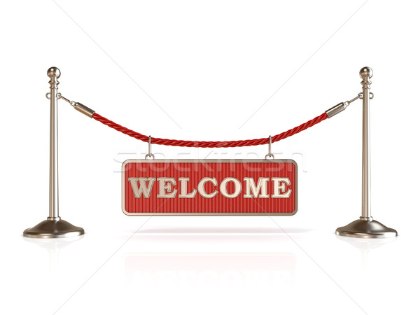 Velvet rope barrier, with WELCOME sign. 3D Stock photo © djmilic
