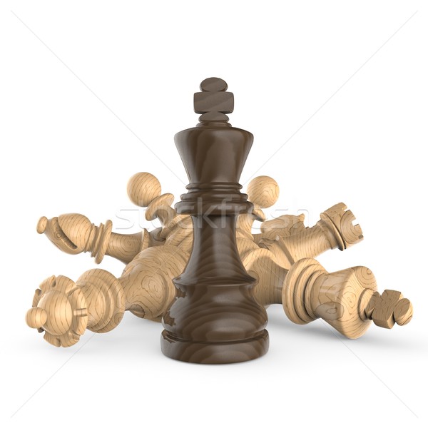 Black wooden king standing over fallen wooden white chess pieces Stock photo © djmilic