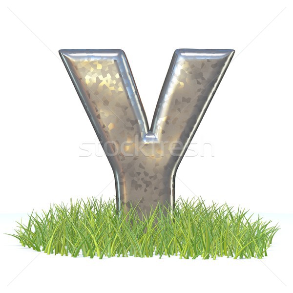 Galvanized metal font Letter Y in grass 3D Stock photo © djmilic