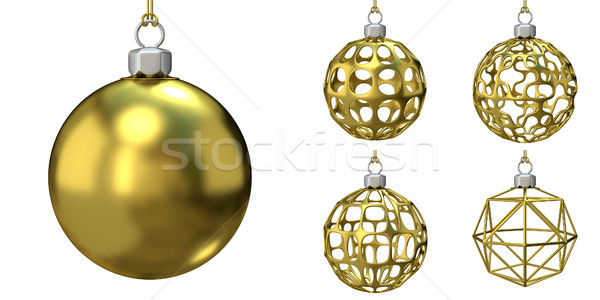 Arany karácsony golyók gyűjtemény 3D renderelt kép Stock fotó © djmilic