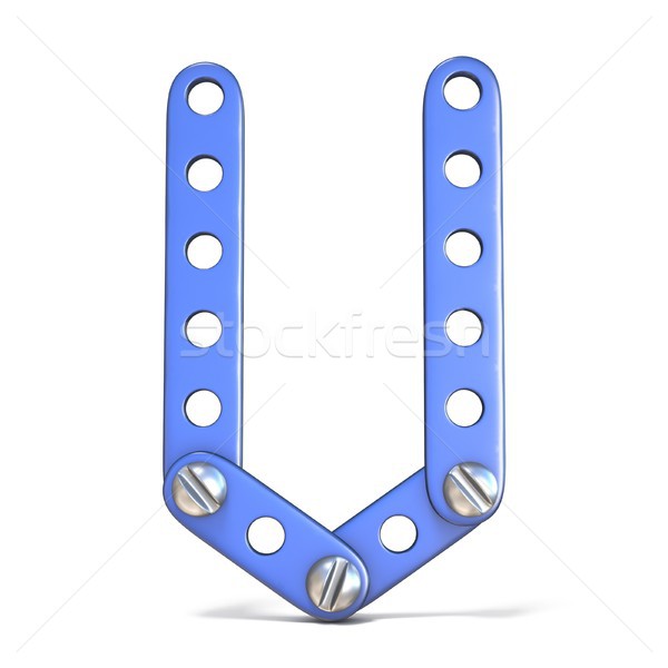 Alphabet made of blue metal constructor toy Letter V 3D Stock photo © djmilic
