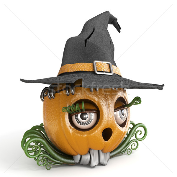 Halloween pumpkin Jack O Lantern lady with witch hat 3D Stock photo © djmilic