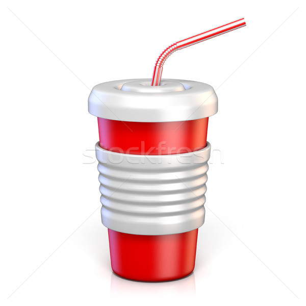 Red paper glass with drinking straw 3D rendering illustration on Stock photo © djmilic