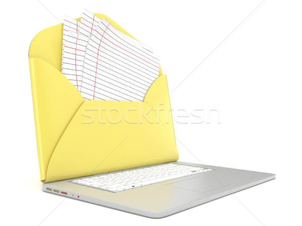 Open envelope and blank lined paper on laptop. Side view. 3D Stock photo © djmilic