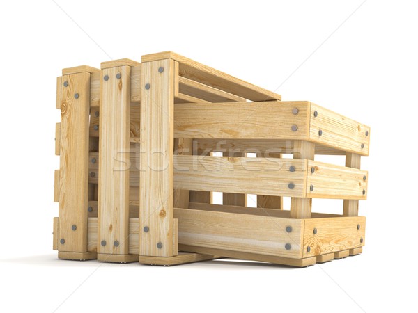 Stock foto: Zwei · leer · Holz · Kiste · Seitenansicht · 3D