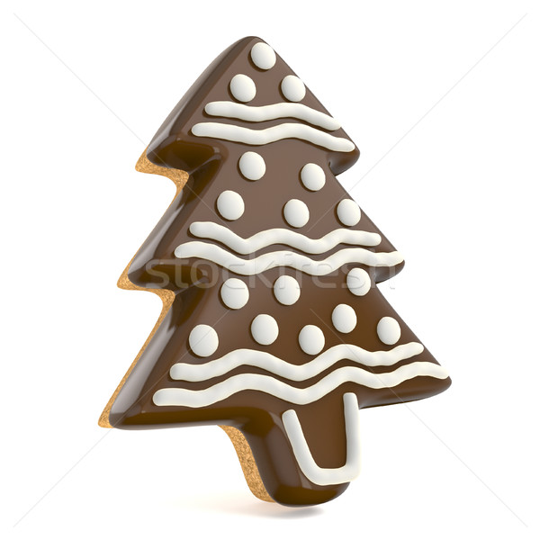 Stok fotoğraf: çikolata · Noel · zencefilli · çörek · ağaç · dekore · edilmiş · beyaz