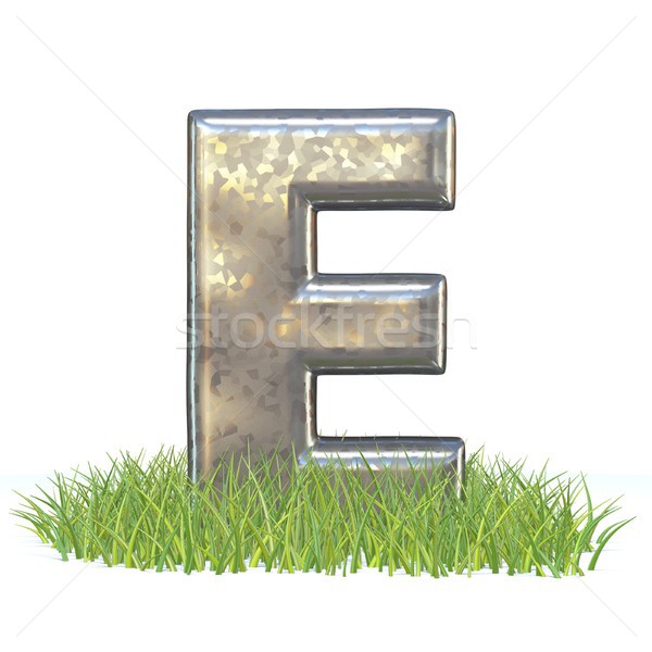 Galvanized metal font Letter E in grass 3D Stock photo © djmilic