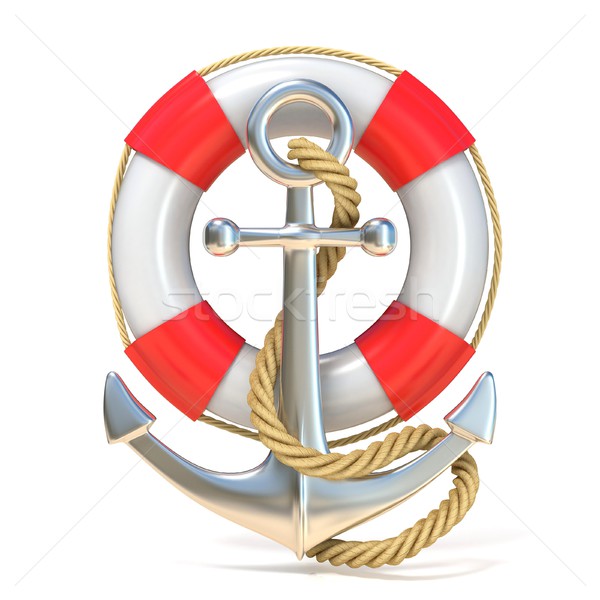 Anchor, lifebuoy and rope. 3D Stock photo © djmilic