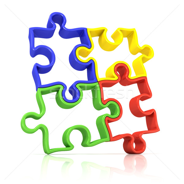 Four colorful outlined jigsaw puzzle pieces, banded Stock photo © djmilic