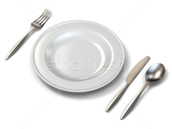 Plate, fork, knife and spoon side view 3D Stock photo © djmilic