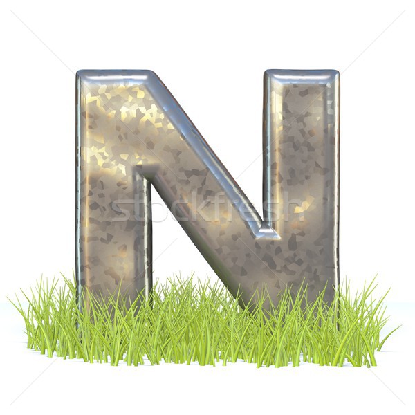 Galvanized metal font Letter N in grass 3D Stock photo © djmilic