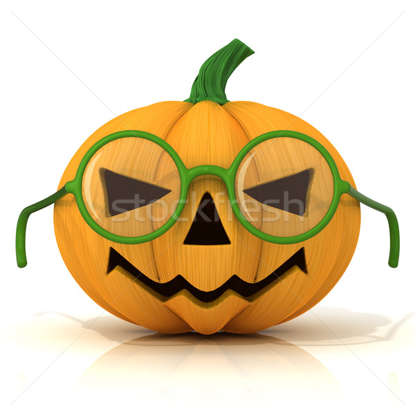 Funny Jack O Lantern. Halloween pumpkin with green glasses Stock photo © djmilic