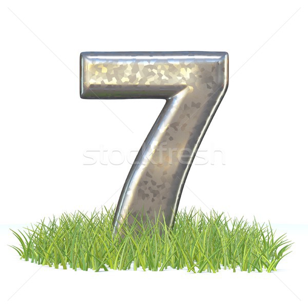 Galvanized metal font Number SEVEN 7 in grass 3D Stock photo © djmilic