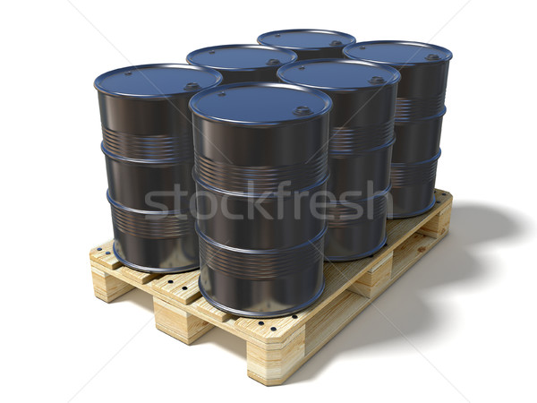 Black oil barrels on wooden euro pallet. 3D Stock photo © djmilic
