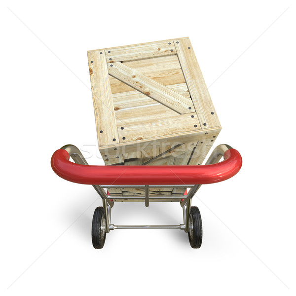 Hand truck with wooden box. Delivery concept. Top view. 3D Stock photo © djmilic