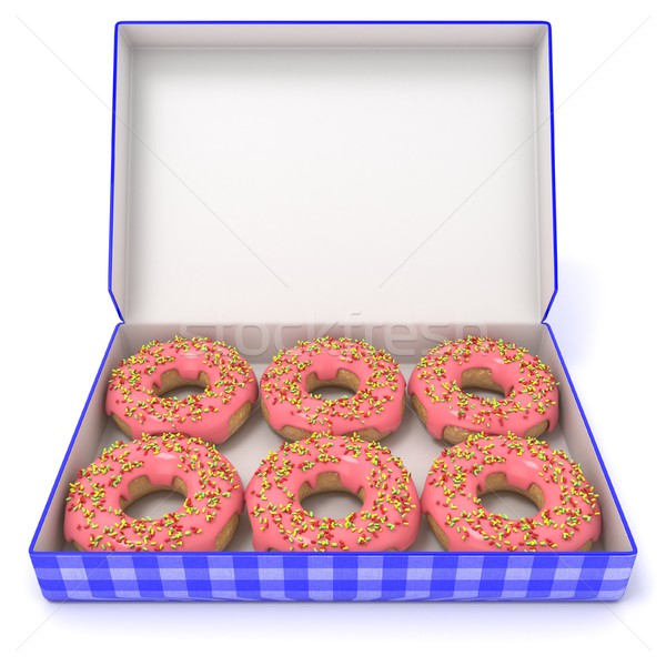 Hat rózsaszín fánkok kék doboz oldalnézet Stock fotó © djmilic