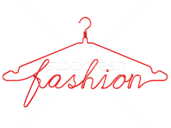 Red wire clothes hangers with message - FASHION. 3D Stock photo © djmilic