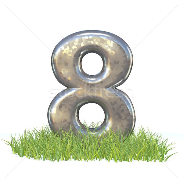 Galvanized metal font Number EIGHT 8 in grass 3D Stock photo © djmilic