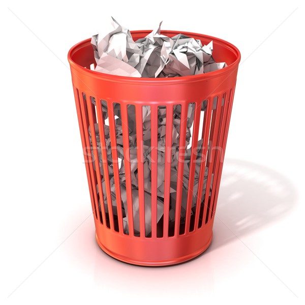Red trash bin, full of crumpled paper Stock photo © djmilic