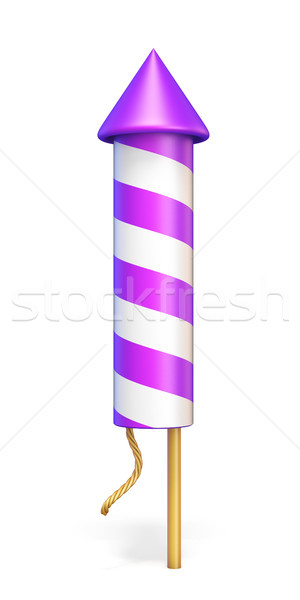 Purple stripped firework rocket 3D rendering illustration on whi Stock photo © djmilic