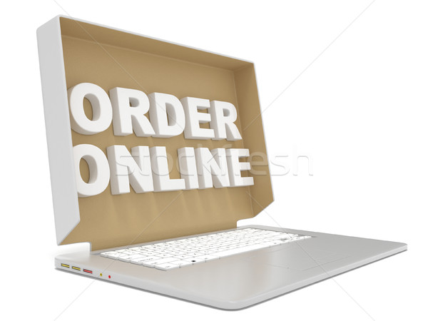 Stockfoto: Dekken · om · online · teken · laptop