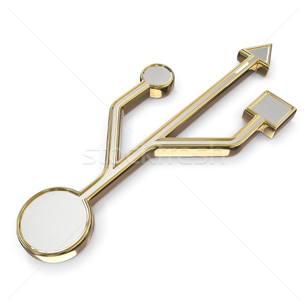 Stockfoto: Usb · 3D · gouden · teken · geïsoleerd · witte