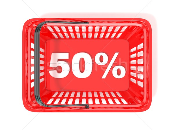 50 percent discount tag in red shopping basket. 3D Stock photo © djmilic