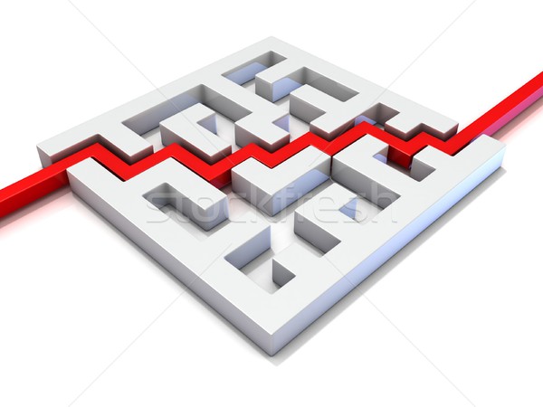 Red path going through labyrinth. 3D Stock photo © djmilic