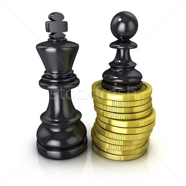 Black pawn standing on coins and black king, placed in the same  Stock photo © djmilic