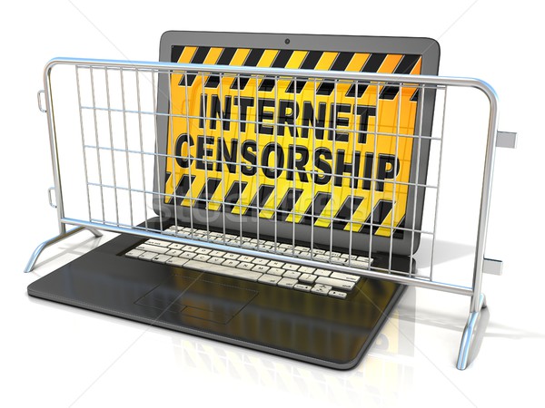 Black laptop with INTERNET CENSORSHIP sign on screen, and steel  Stock photo © djmilic