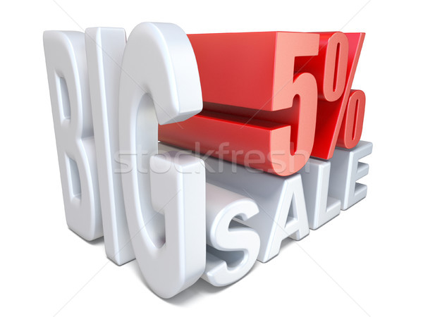 Stock photo: White red big sale sign PERCENT 5 3D