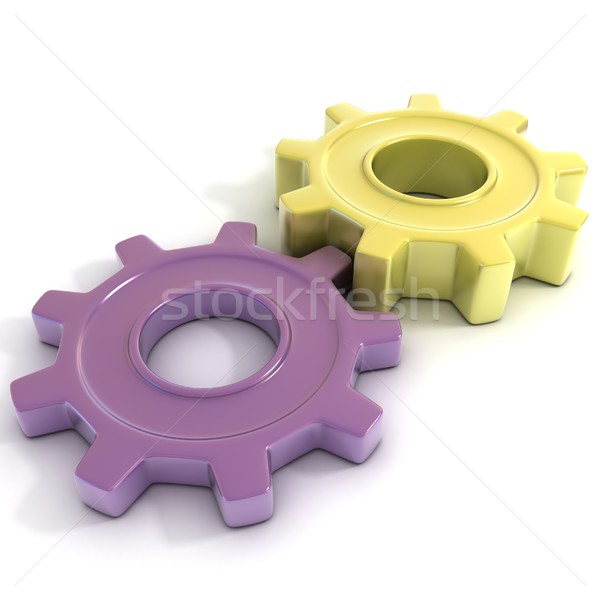 Violet and yellow gear wheels, 3D Stock photo © djmilic