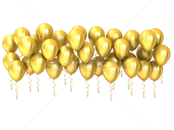 Stockfoto: Gouden · partij · ballonnen · rij · geïsoleerd · witte