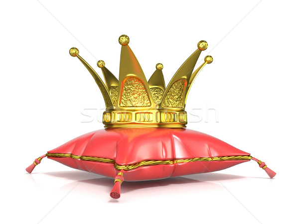 Royal red pillow and golden crown. 3D Stock photo © djmilic