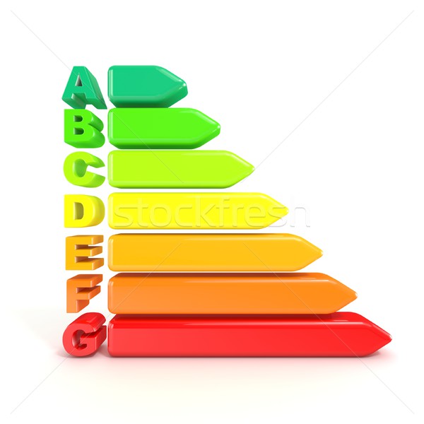 3D-Darstellung Energieeffizienz Tabelle isoliert weiß Bau Stock foto © djmilic