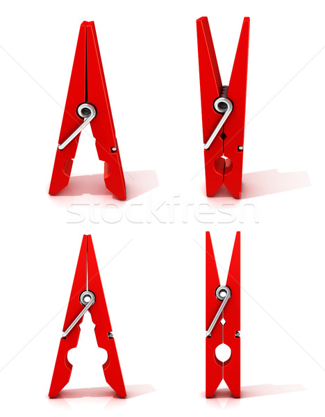 Set of red clothes pins. Opened and closed, standing Stock photo © djmilic