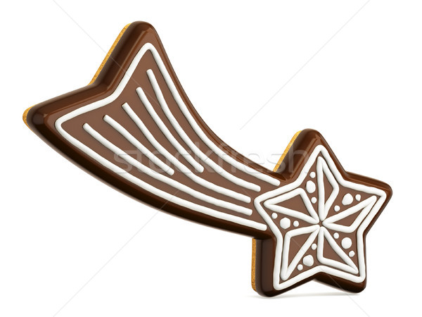 Chocolate Christmas gingerbread falling star decorated with whit Stock photo © djmilic