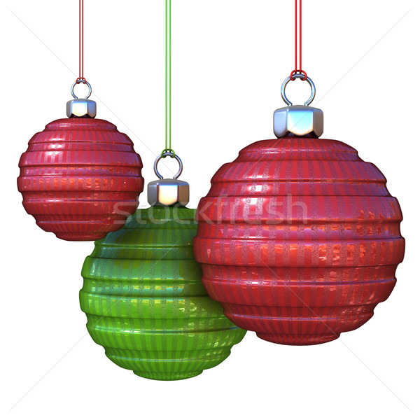 Red and green striped, hanging Christmas balls. isolated on whit Stock photo © djmilic