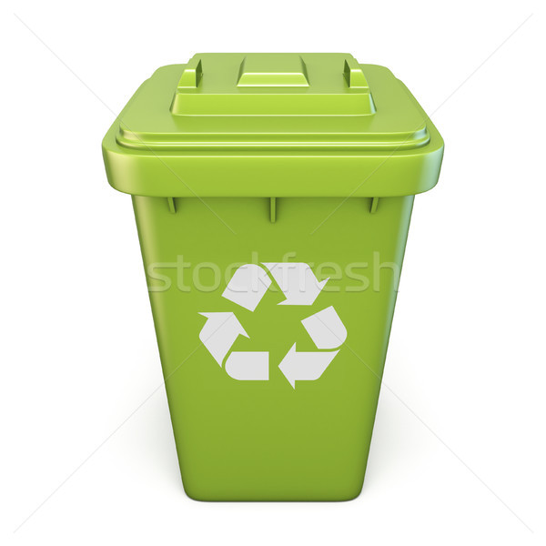 Green plastic recycle bin closed front view 3D Stock photo © djmilic