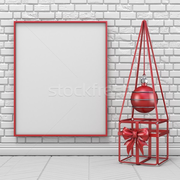Mock up blank picture frame, Christmas decoration and wireframe  Stock photo © djmilic
