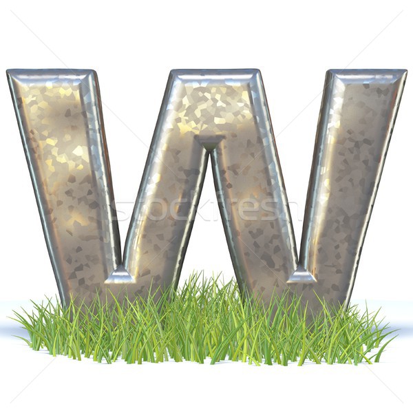 Galvanized metal font Letter W in grass 3D Stock photo © djmilic